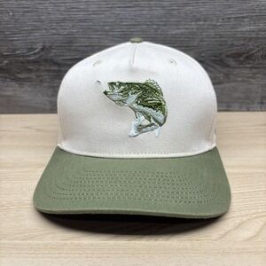 Versa Bass Fish Hat Cap Strap Back Cream Green Embroidered Fishing Mens